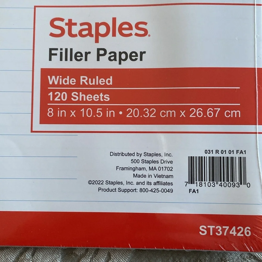 Brand New- Paper Refill sized 8” x 10.5” wide ruled